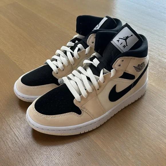 Nike Air Jordan 1 Mid Sneakers in Beige & Black Colorway - Picture 3 of 12